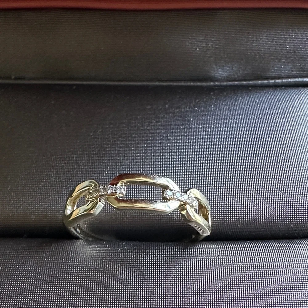 Gabriel & Co 14K Yellow Gold Diamond Link Chain Ring - Picture 3 of 8
